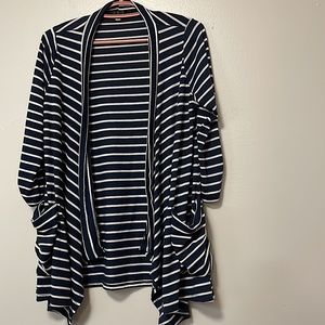Open front cardigan. Navy and white striped